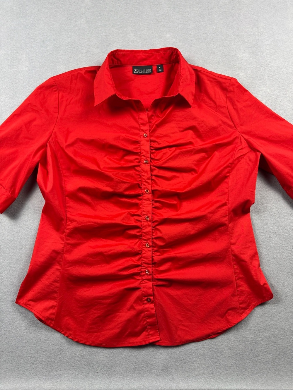 7th Avenue New York & Co Red 3/4 Sleeve Button Down Stretchy Blouse Top XLARGE